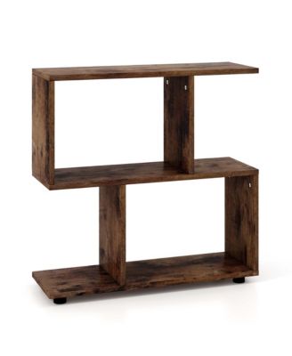 2-Tier Bookshelf Free Standing Wooden Display S-Shaped Shelf Storage Rack