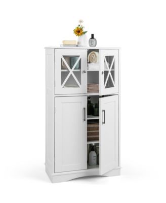 MDF Bathroom Linen Storage Cabinet with Doors and Adjustable Shelves