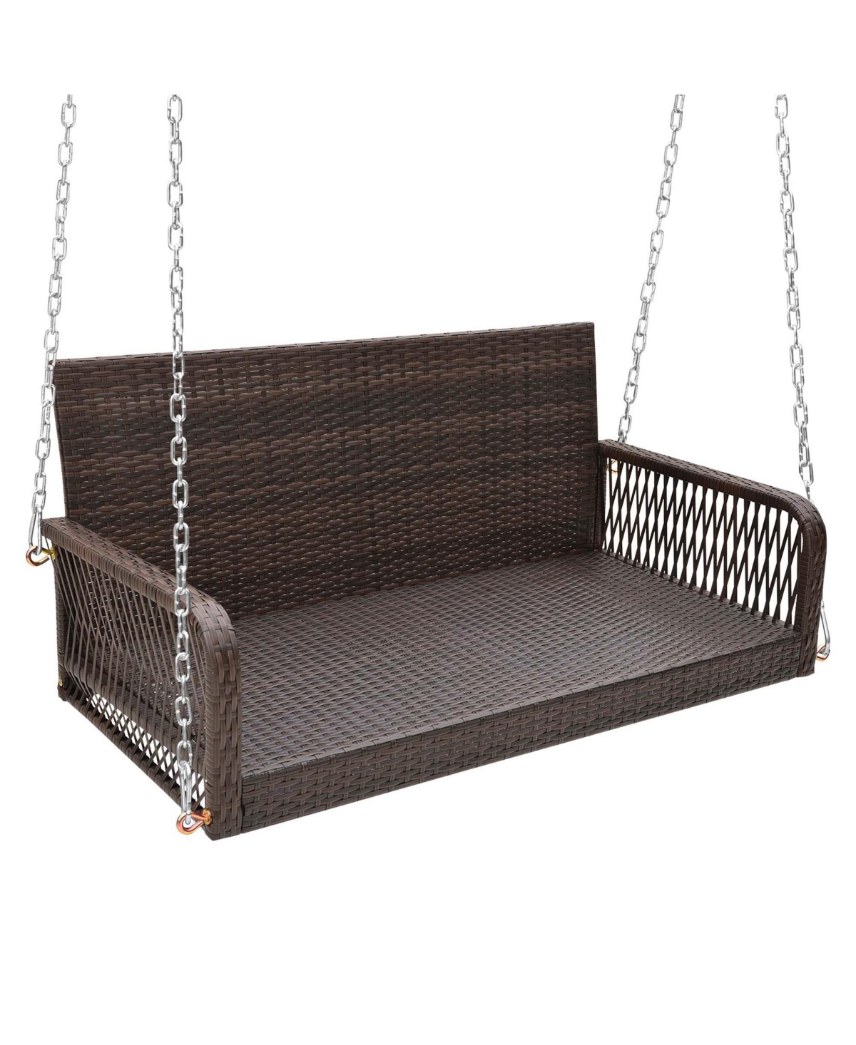 Patio Wicker Porch Swing 2-Person Hanging Loveseat Bench Chair with Cushions -khaki