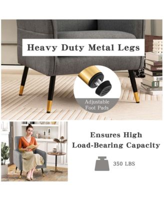 Linen Fabric Accent Chair Modern Single Sofa Chair with Solid Metal Legs