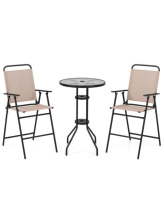 3PCS Patio Bistro Set Folding Chairs Round Bar Table with 1.6'' Umbrella Hole Yard