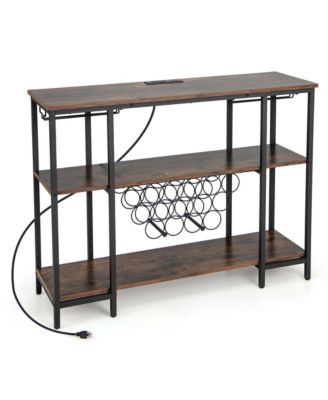 Cabinet Bar Table Rack Table for Drinks Glasses with Power Outlets