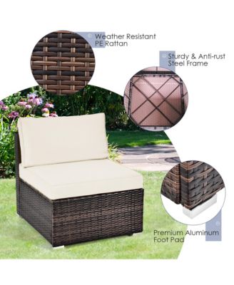 6PCS Rattan Outdoor Sectional Sofa Set Patio Furniture Set w/ White Cushions