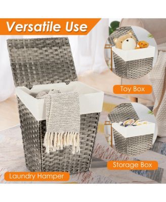 Handwoven Laundry Hamper Foldable w/Removable Liner, Lid & Handles