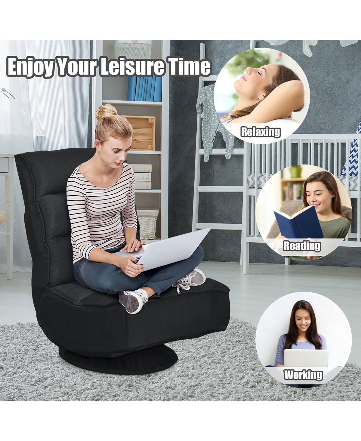 Gaming Chair Fabric 6-Position Folding Lazy Sofa 360 Degree