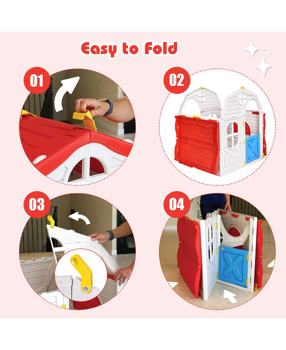 Costway Kids Cottage Playhouse Foldable Plastic Play House Indoor Outdoor Toy Portable