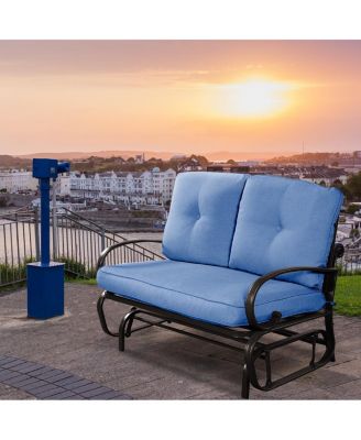 Glider Outdoor Patio Rocking Bench Loveseat Cushioned Seat Steel Frame