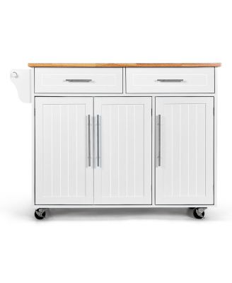 Wood Top Rolling Kitchen Island Trolley Cart Storage Cabinet