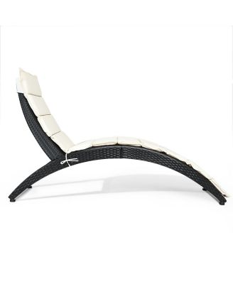 Folding Patio Rattan Lounge Chair Chaise Cushioned Portable Garden Lawn