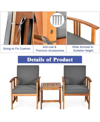 3PCS Solid Wood Patio Furniture Set Table&Chairs