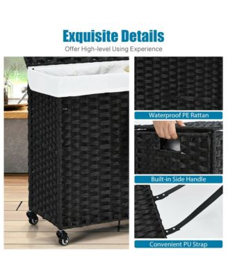 Laundry Hamper w/Wheels &amp; Lid, 125L 3-Section Clothes Hamper w/2 Liner Bags