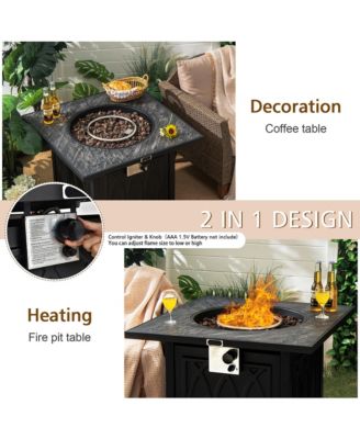 32'' Propane Fire Pit Table Square Tabletop w/Lava Rocks