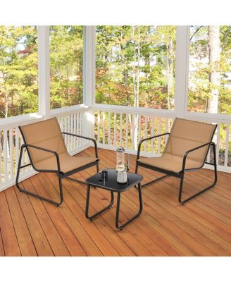 3 Pieces Patio Conversation Set Outdoor Metal Chair and Table Tempered Glass Top