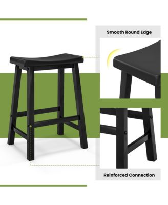 Set of 2 Saddle Bar Stools Counter Height Dining Chairs with Wooden Legs