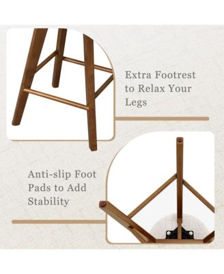 Set of 2 Swivel Bar Stools Upholstered Counter Height Chairs with Rubber Wood Legs