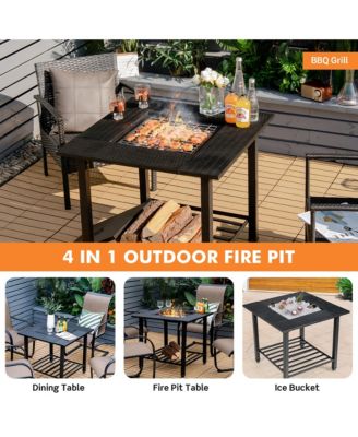 31'' Outdoor Fire Pit Dining Table Charcoal Wood Burning