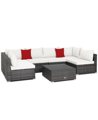 7PCS Patio Rattan Furniture Set Sectional Sofa Cushioned Garden