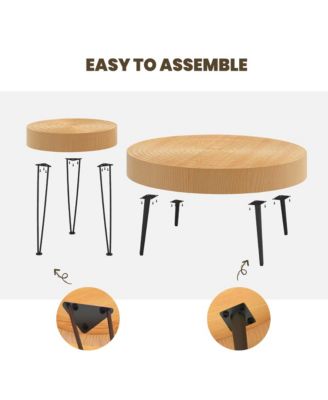 Farmhouse Round Coffee Table Set of 2 End Table Natural Finish