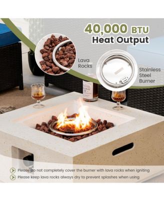 28'' Terrazzo Fire Pit Table 40,000 BTU Square Propane Gas Fire Pit