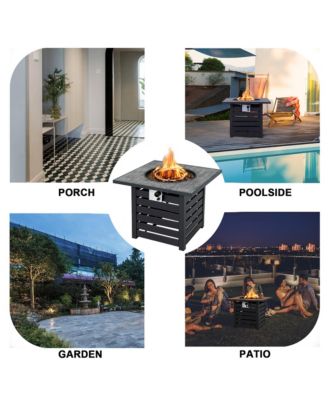 32'' Square Propane Fire Pit Table for Patio w/Lava Rocks Rain Cover 50,000 BTU