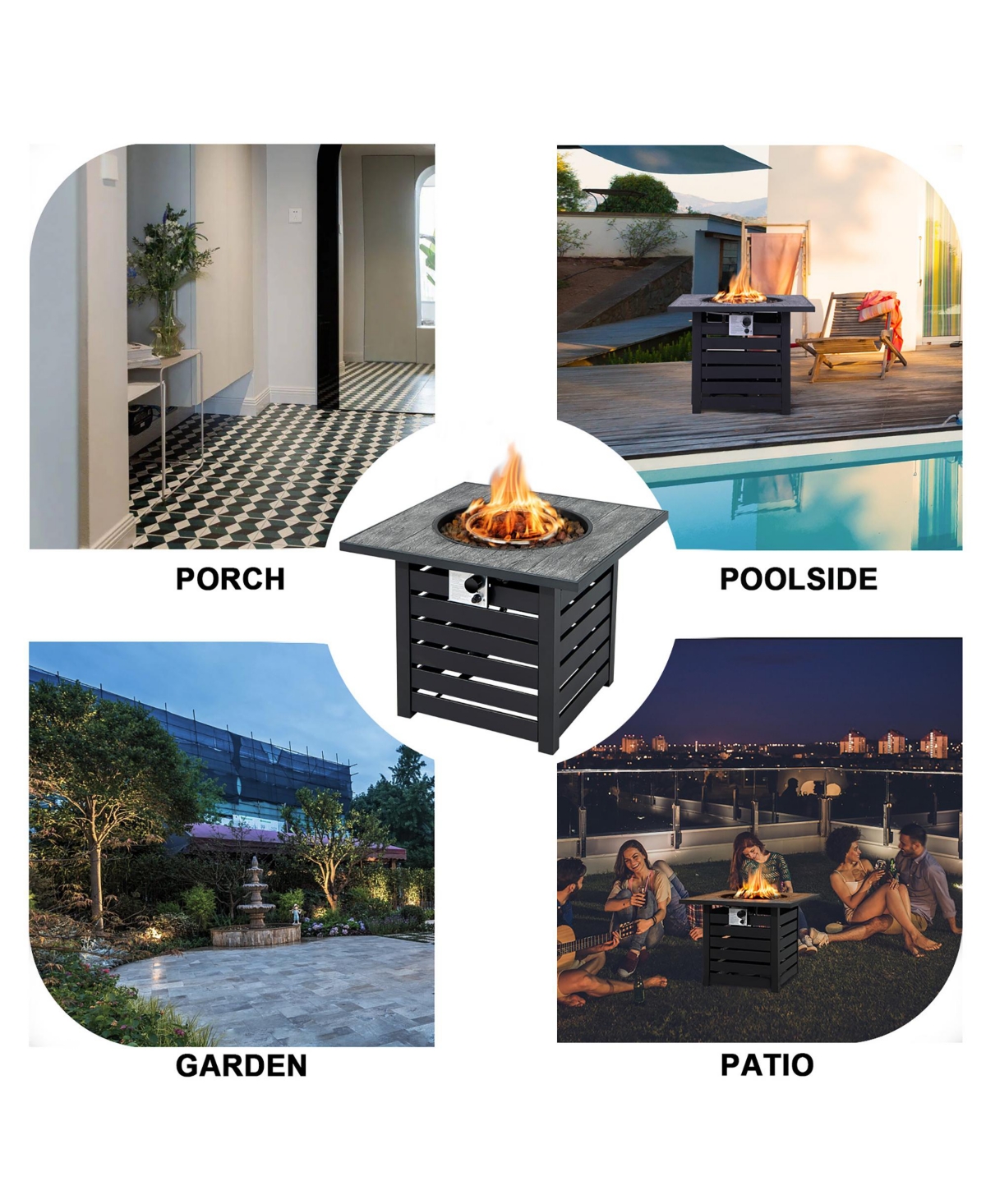 Costway 32'' Square Propane Fire Pit Table for Patio w/Lava Rocks Rain Cover 50,000 Btu