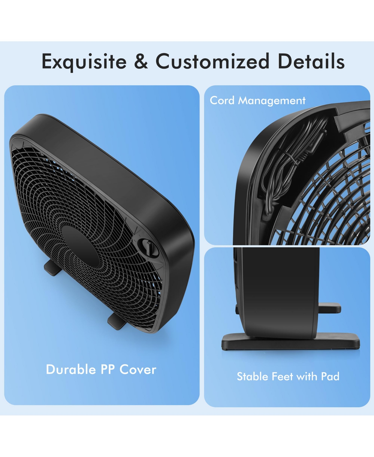 Costway 21'' Box Fan Portable Floor Fan Window Fan with 3 Speed Settings & Knob Control