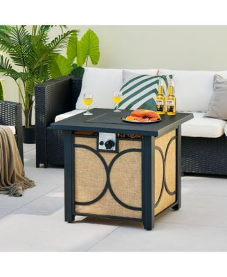 28 Inch Square Propane Gas Fire Pit Table with Fire Glasses &Rain