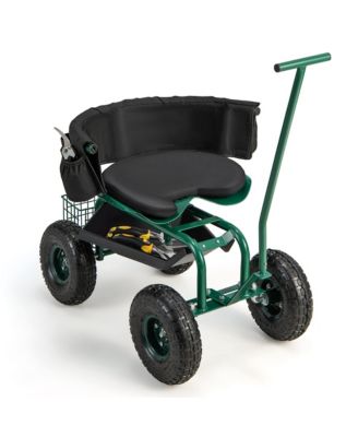 Rolling Garden Cart Outdoor Gardening Workseat withAdjustable Height &Tool Storage