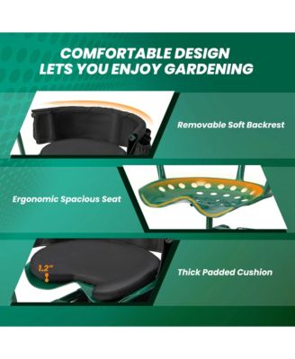 Rolling Garden Cart Outdoor Gardening Workseat withAdjustable Height &Tool Storage