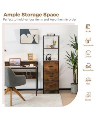 Tall Storage Tower with 3 Drawers and 3 Shelves, Freestanding Vertical Dresser Chest