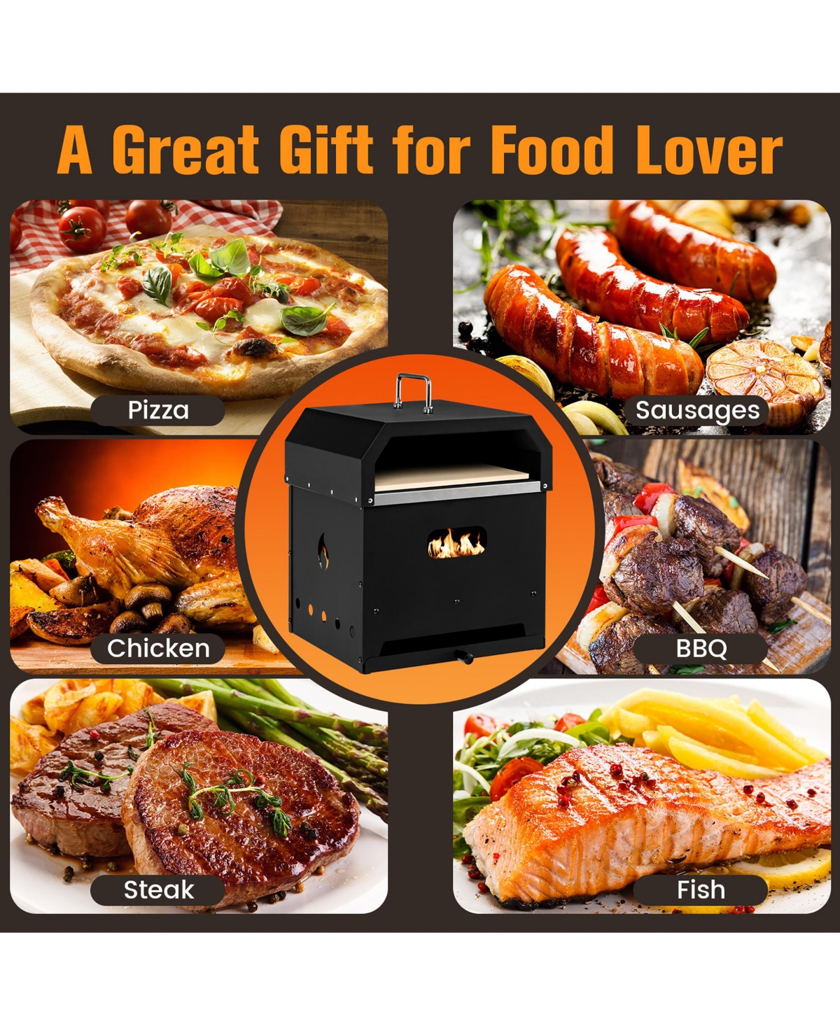 Costway 4-in-1 Multipurpose Outdoor Pizza Oven Wood Fired 2-Layer Detachable Oven