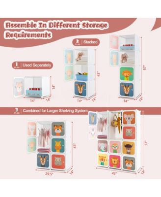 12-Cube Kids Wardrobe Baby Dresser Bedroom Armoire Clothes Hanging Closet with Door