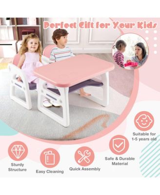 3-Piece Kids Table and Chair Set Toddler Activity Study Desk with Building Blocks
