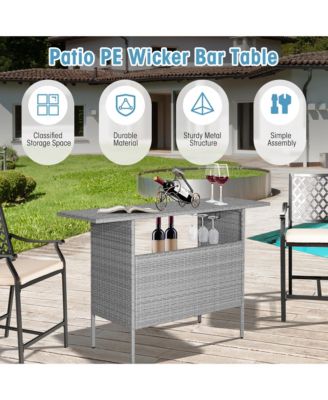 Patio Rattan Wicker Bar Height Counter Table Storage Shelf Rail Garden