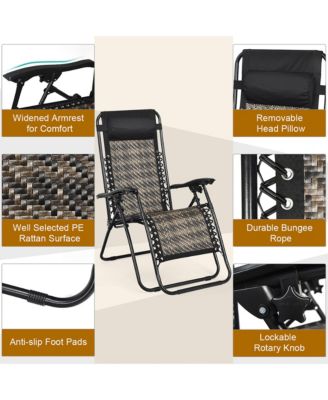 2PCS Patio Rattan Zero Gravity Lounge Chair Folding Recliner Headrest