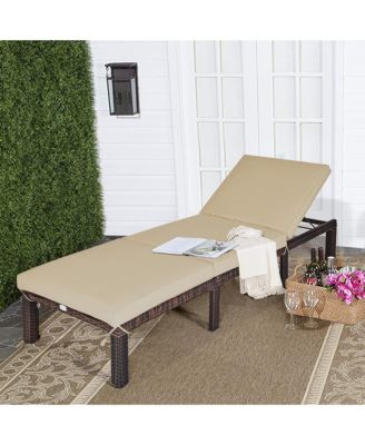 Outdoor Rattan Lounge Chair Chaise Recliner Adjustable Cushioned Patio