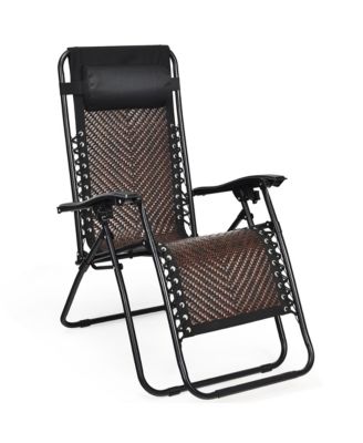 Patio Rattan Zero Gravity Lounge Chair Folding Recliner