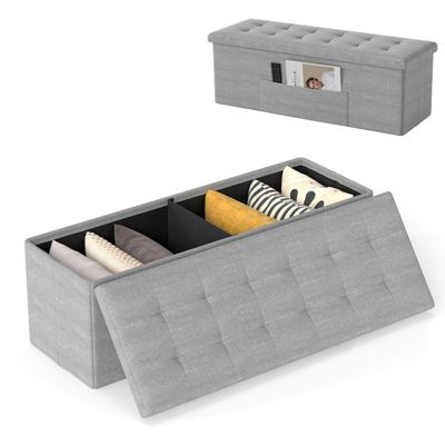 Fabric Folding Ottoman Storage Chest With Divider Bed End Bench