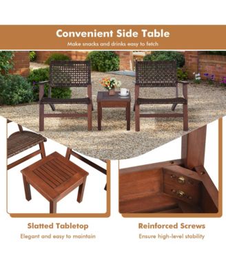 3PCS Rattan Patio Chair & Table Set Outdoor Furniture Set w/ Wooden Frame