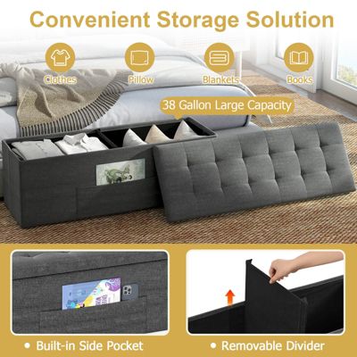 Fabric Folding Ottoman Storage Chest With Divider Bed End Bench