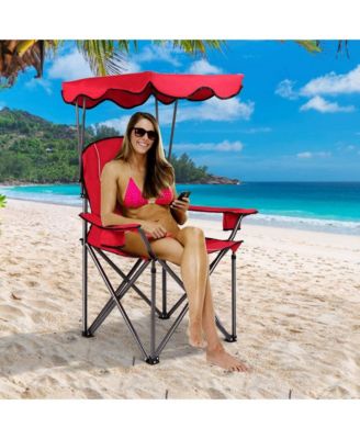 Folding Canopy Camping Chair Portable Beach Chair w/ Carrying Bag Blue