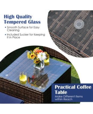 6PCS Rattan Outdoor Sectional Sofa Set Patio Furniture Set w/ Navy Cushions