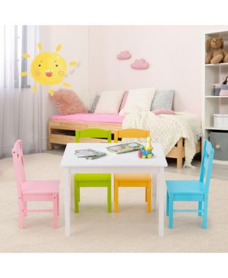 5 Piece Kids Wood Table Chair Set Activity Toddler Playroom Furniture