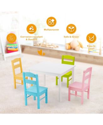 5 Piece Kids Wood Table Chair Set Activity Toddler Playroom Furniture
