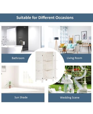 4 Panel Folding Room Divider Screen W/3 Display Shelves 5.6 Ft Tall