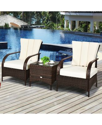 3 PCS Patio Rattan Furniture Set Coffee Table & 2 Rattan Chair