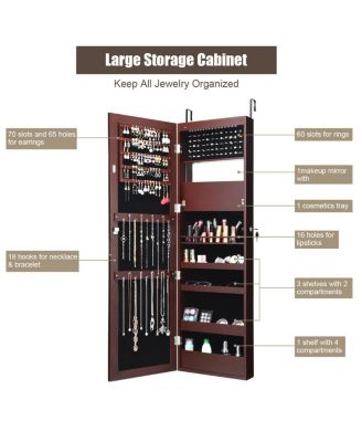 Wall Door Mounted Mirror Jewelry Cabinet Organizer