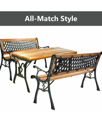 49 1/2'' Patio Park Garden Bench Porch Path Chair Outdoor Deck Cast Iron Hardwood