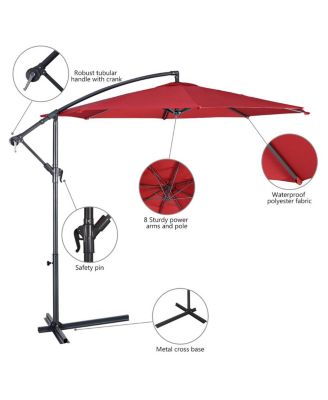 10' Hanging Umbrella Patio Sun Shade Offset Outdoor Market W/t Cross Base