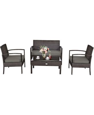 4PCS Patio Rattan Wicker Furniture Set Brown Loveseat Sofa